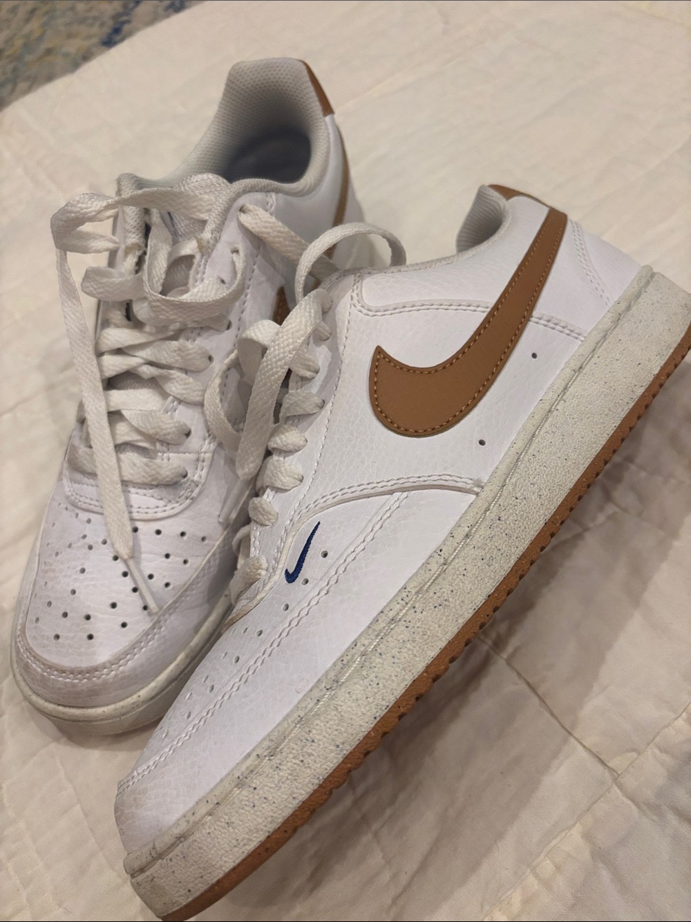 Nike Men’s White Sneakers with Brown Swoosh